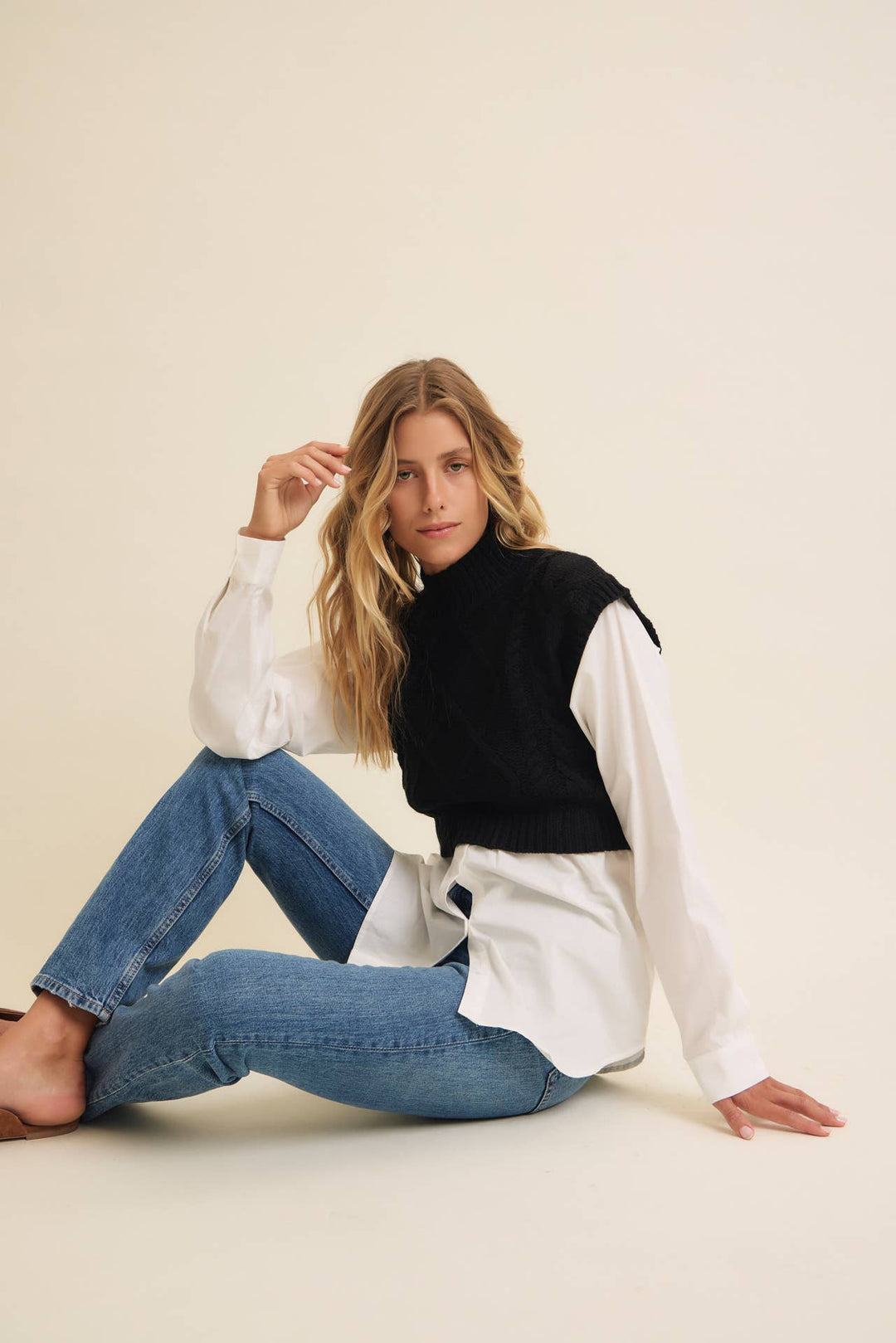 Mock Neck Sweater w/ Button Down