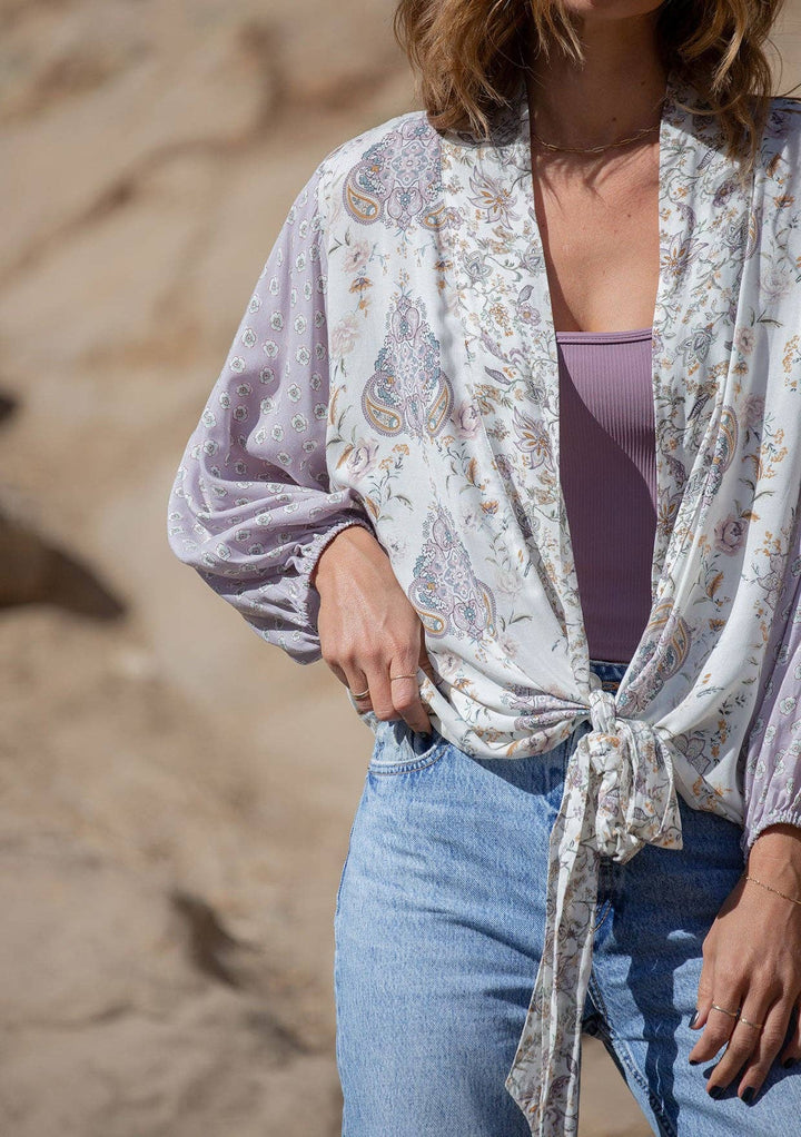 Floral Dolman Sleeve Tie Front Kimono Top