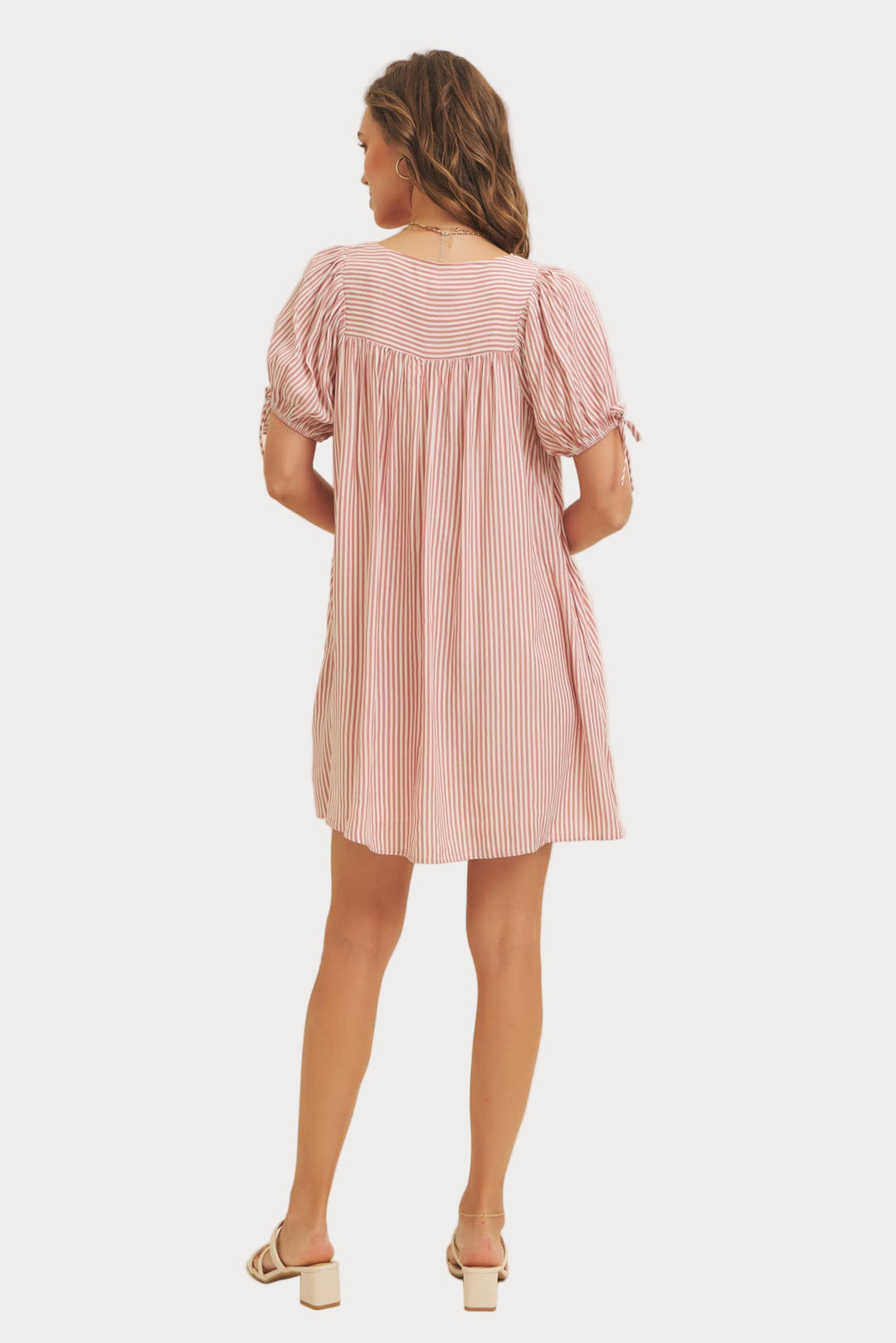 Striped Puff Sleeve Mini Dress | Red & White Square Neck Babydoll Dress