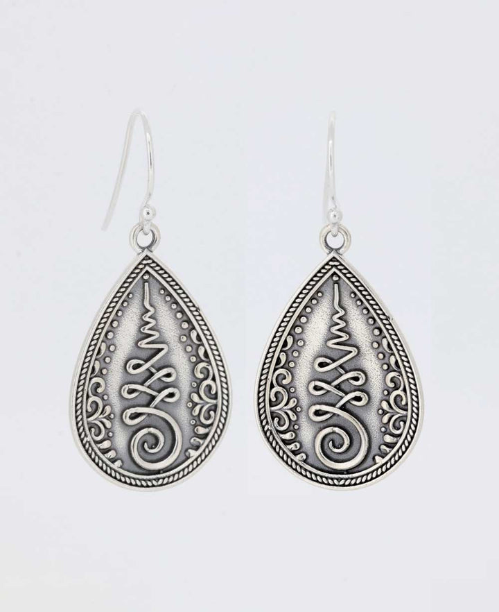 Teardrop Unalome Sterling Silver Earrings