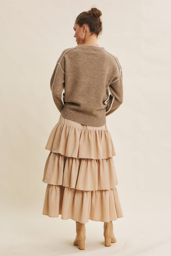 Contrast Seam Soft Knit Sweater | Relaxed Fit Pullover
