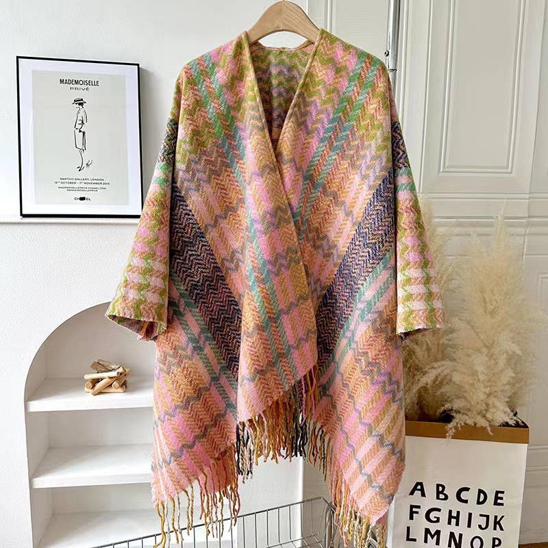 Bohemia vintage plaid Thermal shawl with tassel