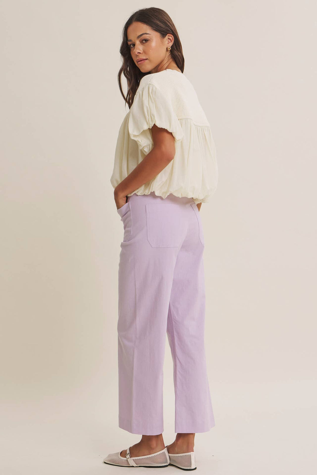High Waisted Wide Leg Crop Pants | Linen Blend