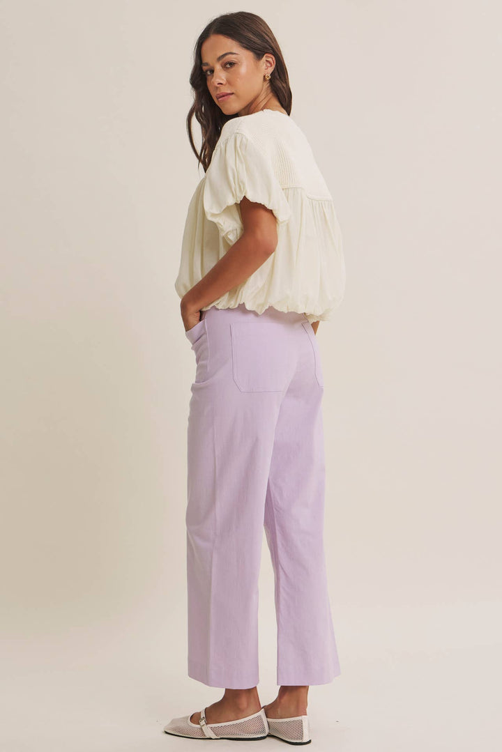 High Waisted Wide Leg Crop Pants | Linen Blend