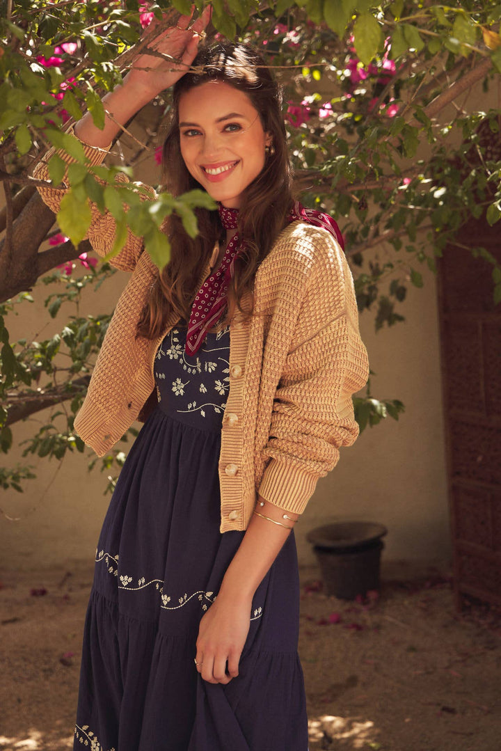 Cozy Cable Knit Cardigan | Tan Mineral-Washed Sweater