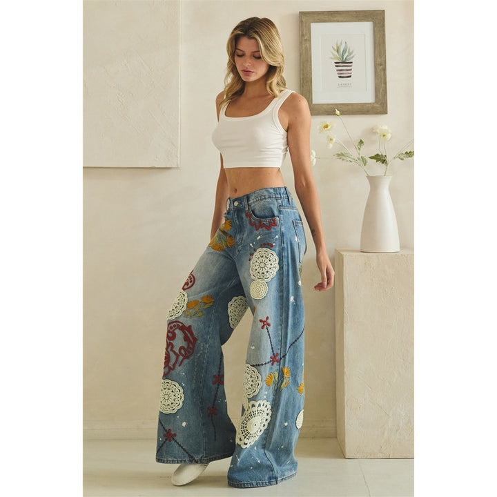 Wildflower Mosaic Wide Leg Jeans
