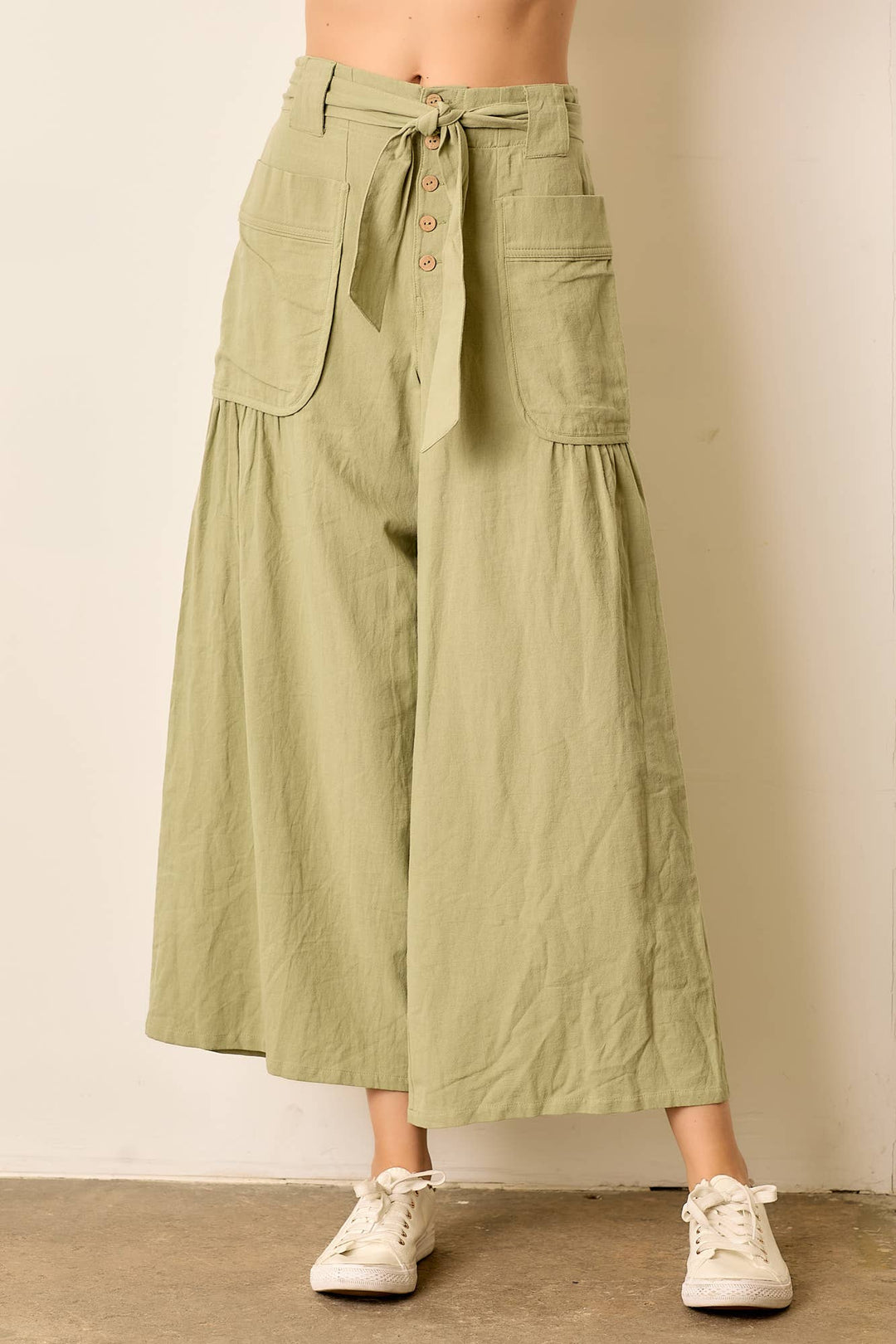 Waist Tie Pants With Pockets