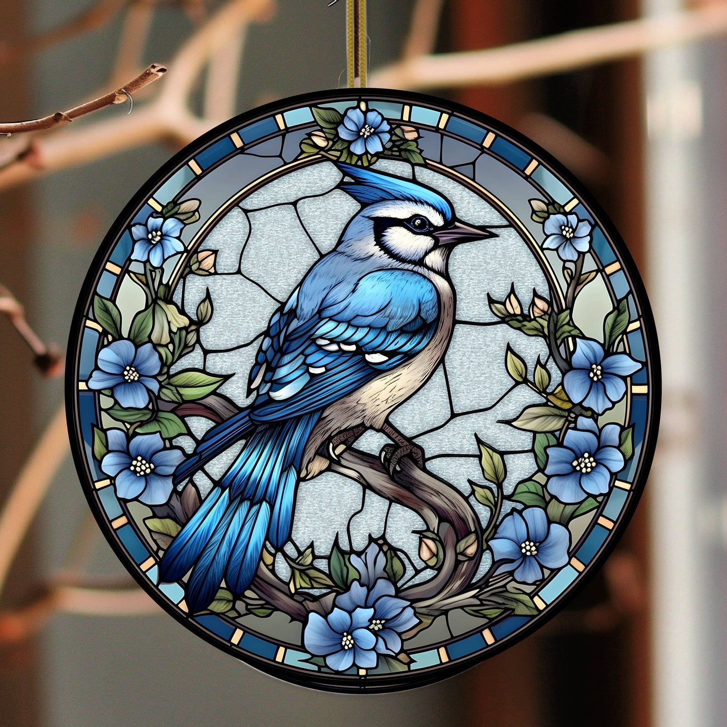 Bluejay Imitation Stained Glass Ceramic Ornament Keepsake