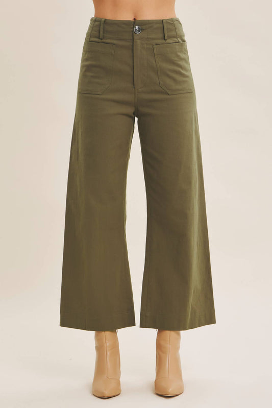 High Waisted Wide Leg Crop Pants | Linen Blend