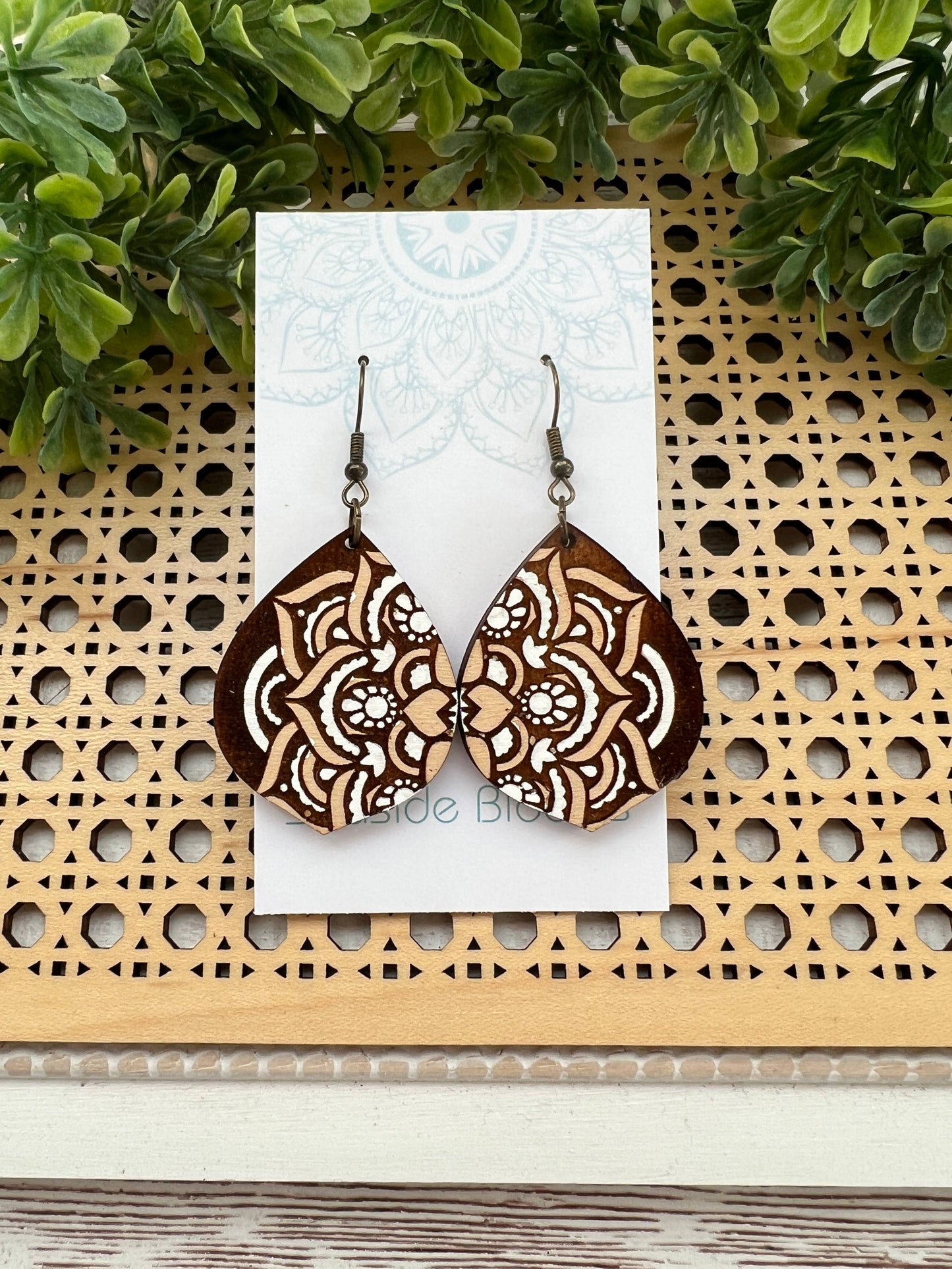 Wooden Earrings - Mandala - Brown