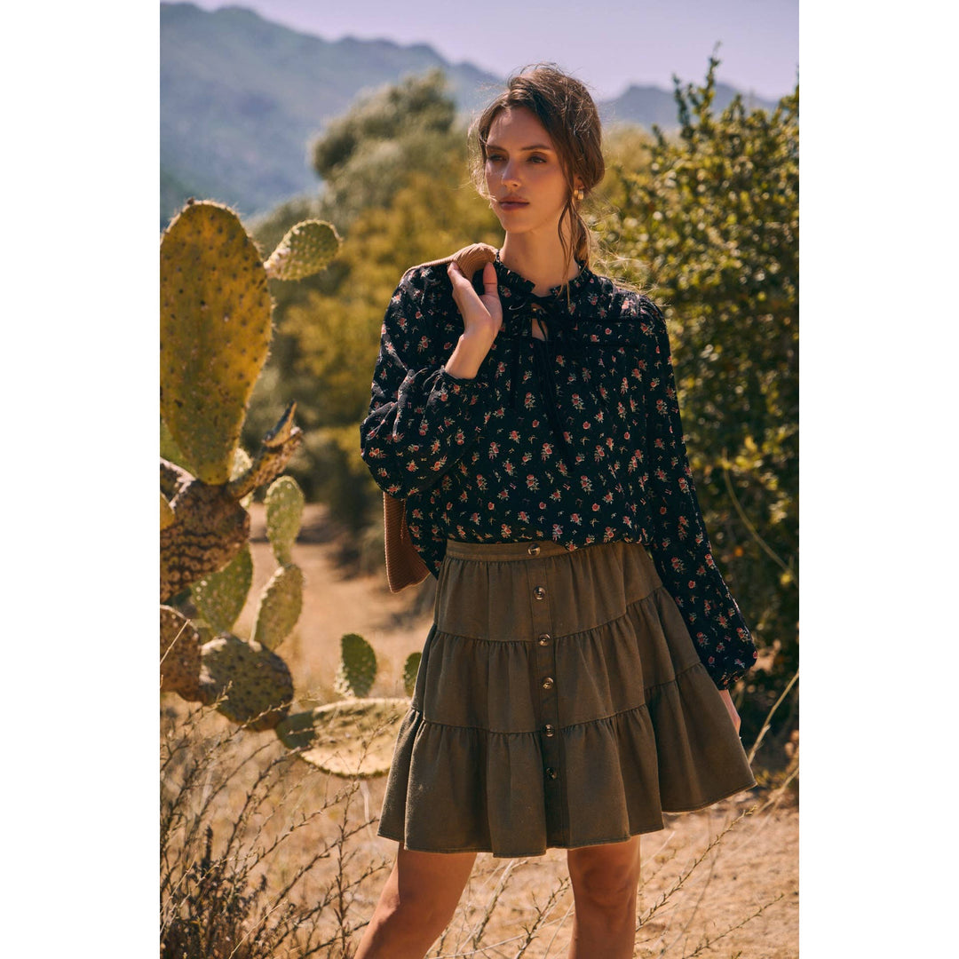 Floral Velvet Bow Blouse – Romantic Boho Elegance
