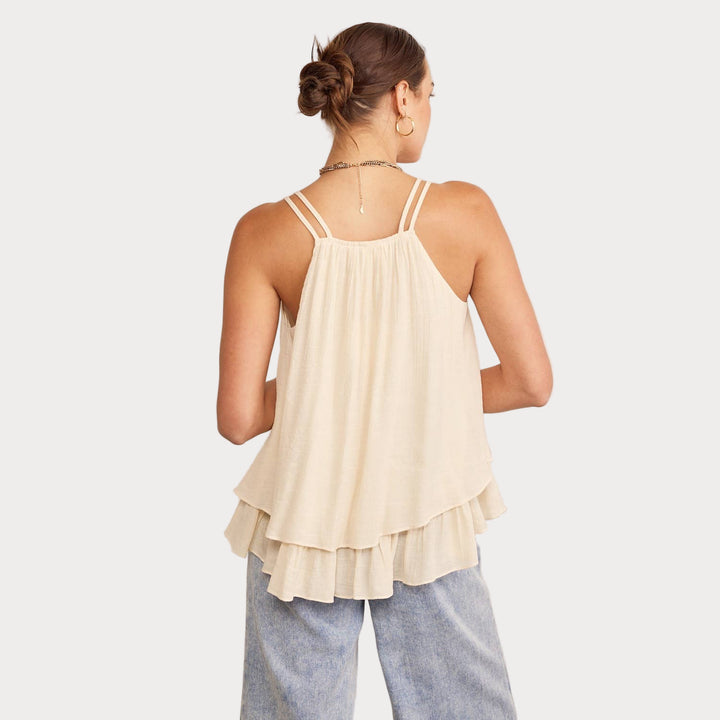 Double Strap Layered Cami | Cream V-Neck Tiered Tank Top