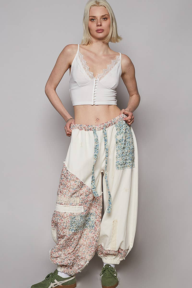 Floral print Patchwork Twill Joger Pants