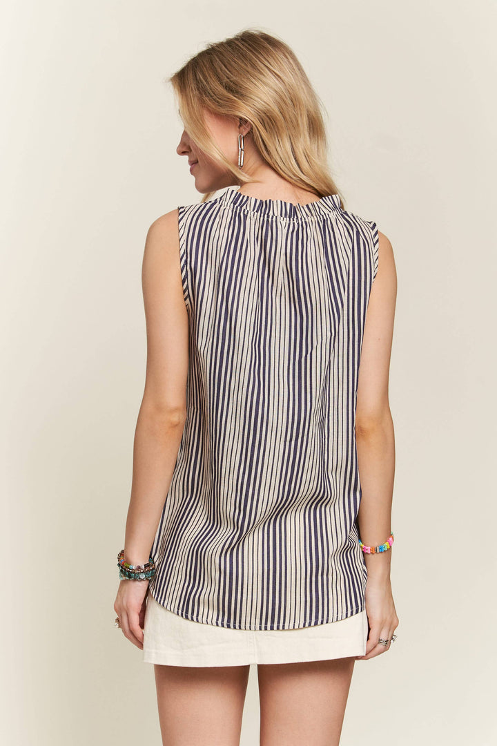 Plus Size Linen Stripe Tank Navy