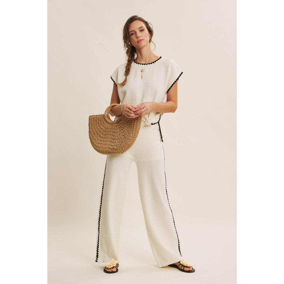 Playful Whipstitch Textured Sweater Top