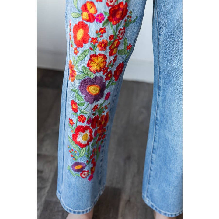 Flower Embroidered Jeans