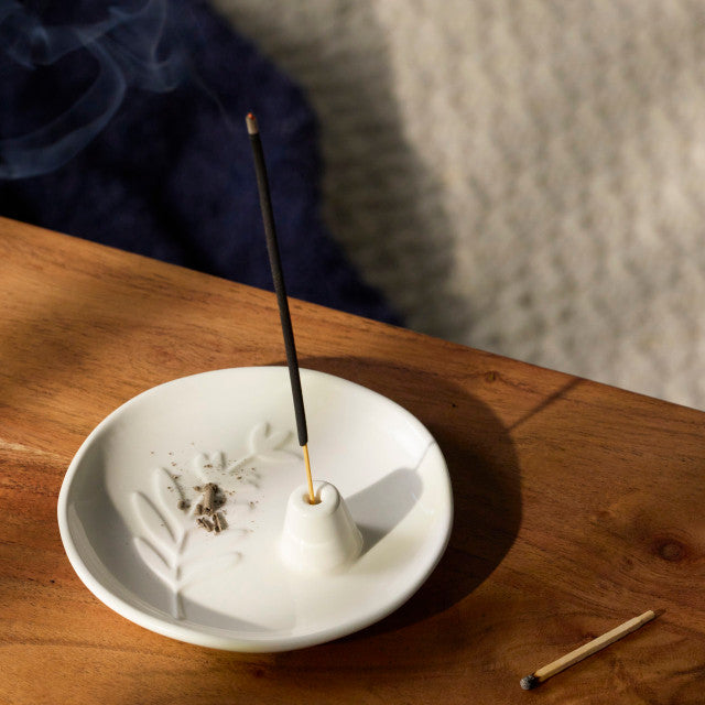 Incense Holder - Cream Botanical Ceramic