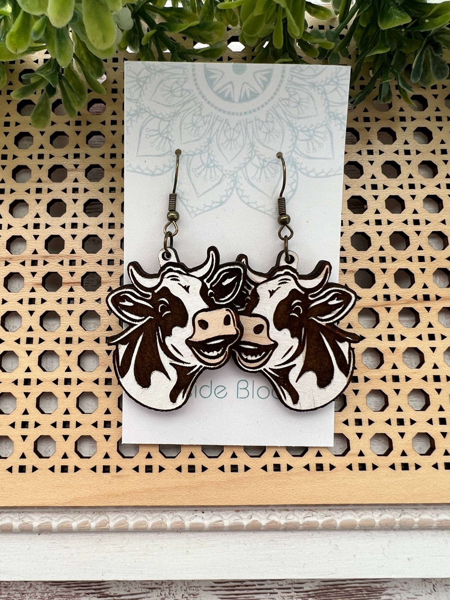 Wooden Earrings - Cow