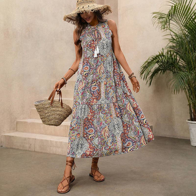 Boho Paisley Tassel Maxi Dress