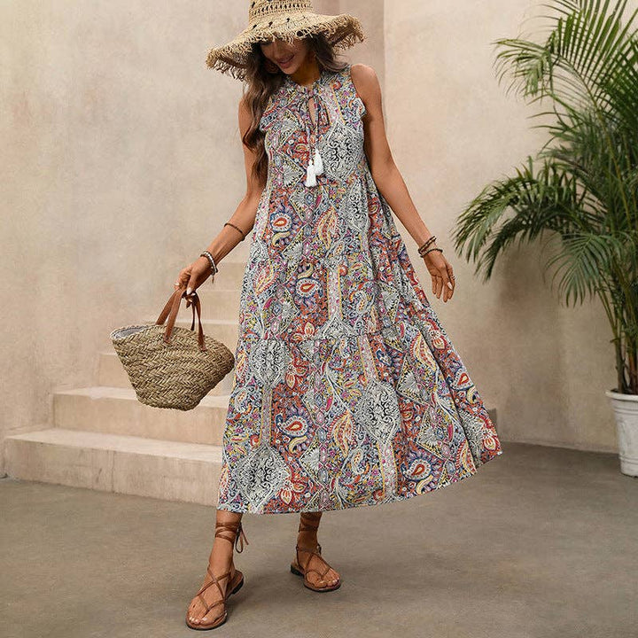 Boho Paisley Tassel Maxi Dress