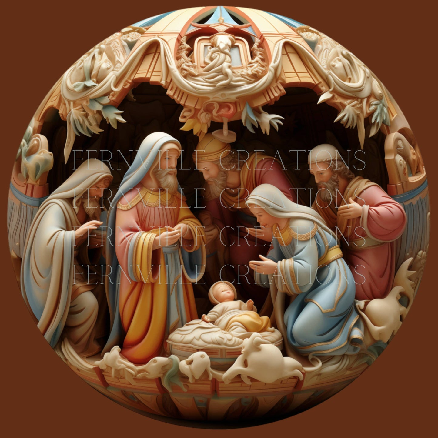 Christmas Nativity Ceramic Flat Disc Ornament,Religious Gift