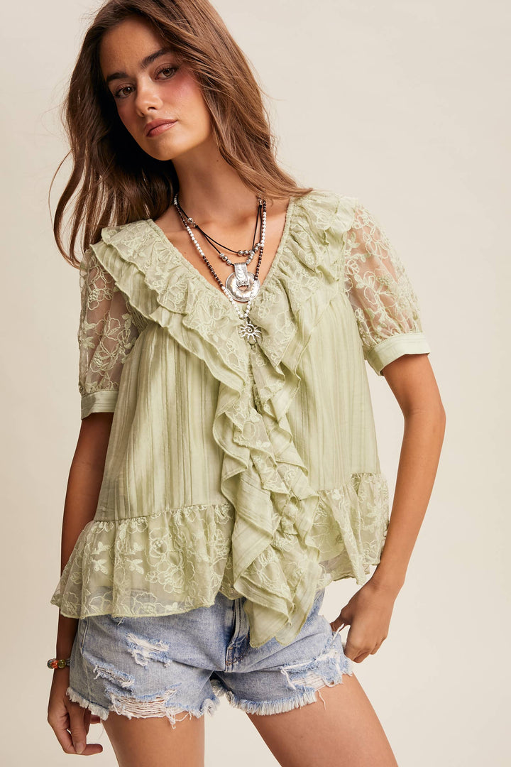 Romantic Lace Ruffle Peplum Blouse