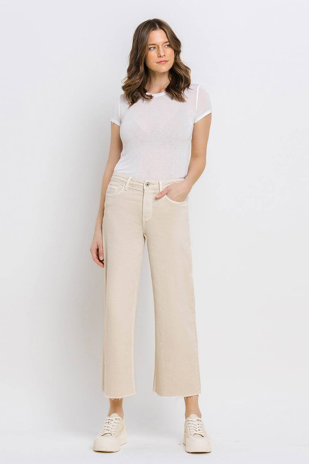 White Swan - High Rise Crop Wide Leg Jeans