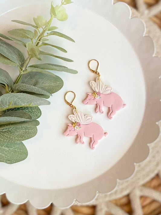 When Pigs Fly Clay Earrings