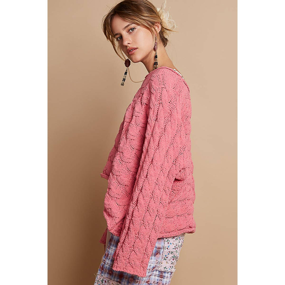 Round neck semi cropped knitted solid sweater