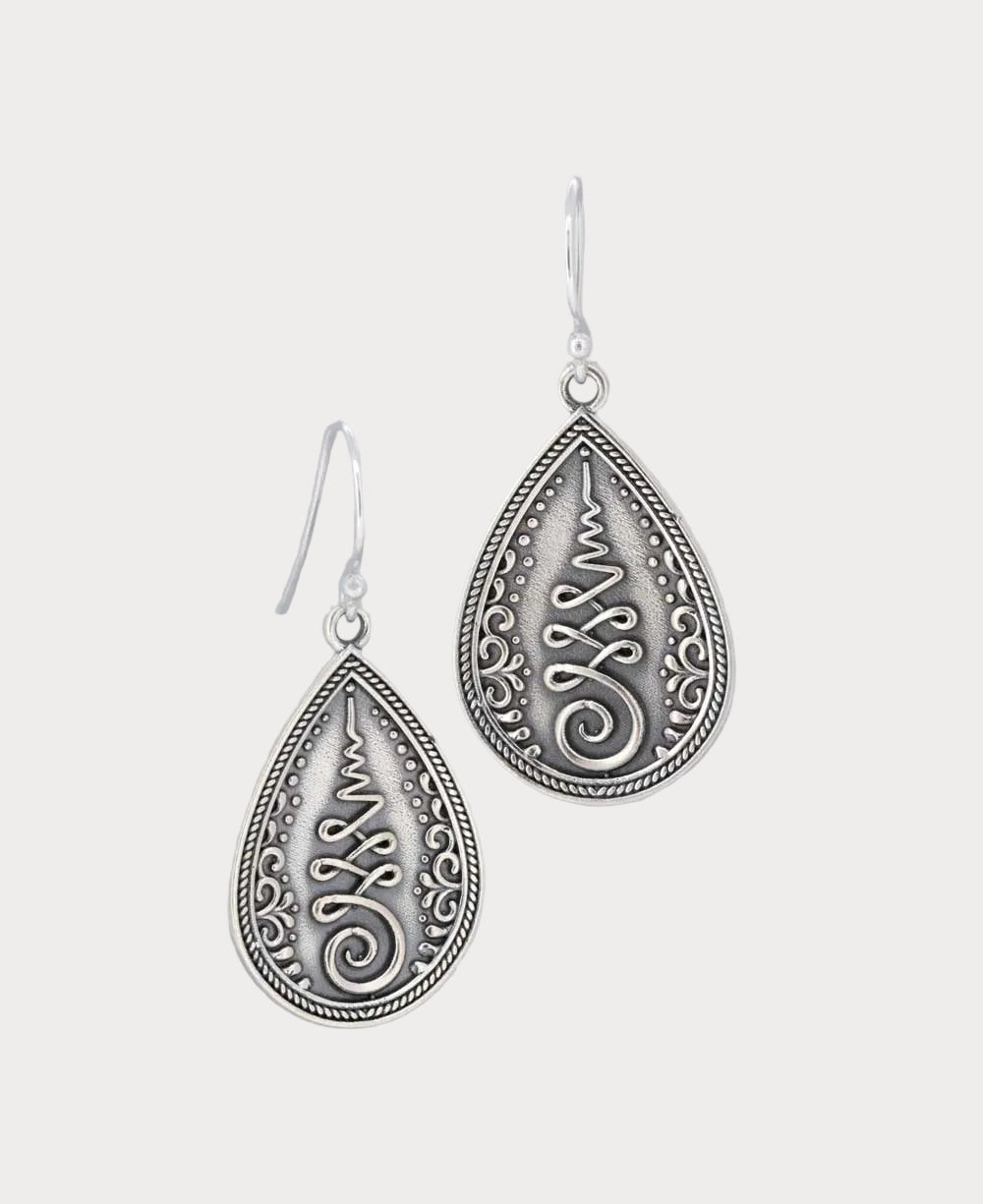 Teardrop Unalome Sterling Silver Earrings