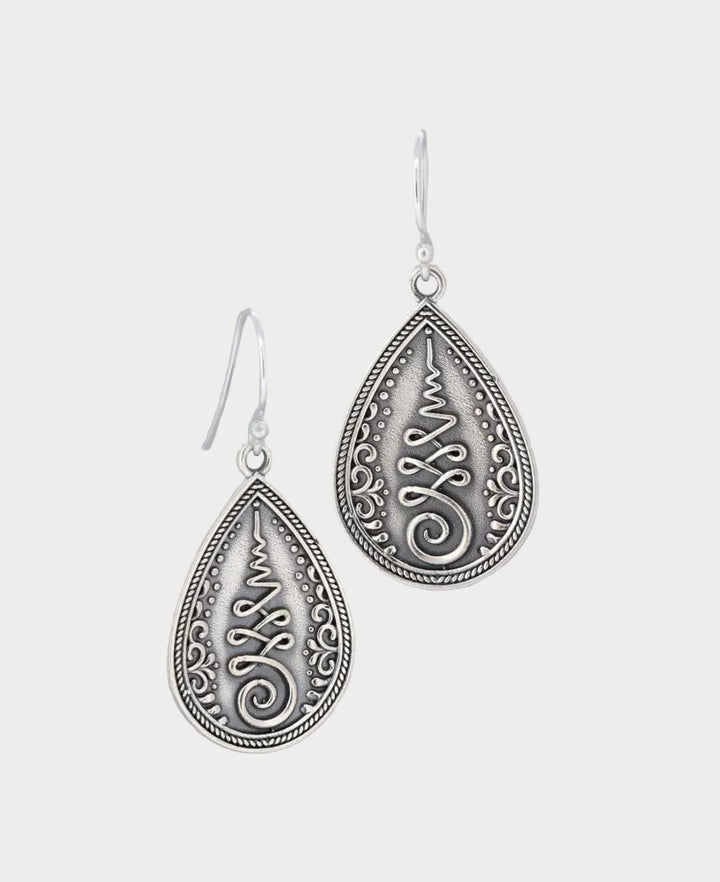 Teardrop Unalome Sterling Silver Earrings