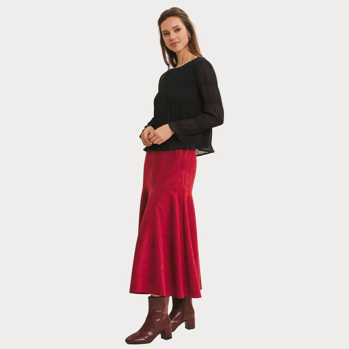Vegan Suede A-Line Midi Skirt