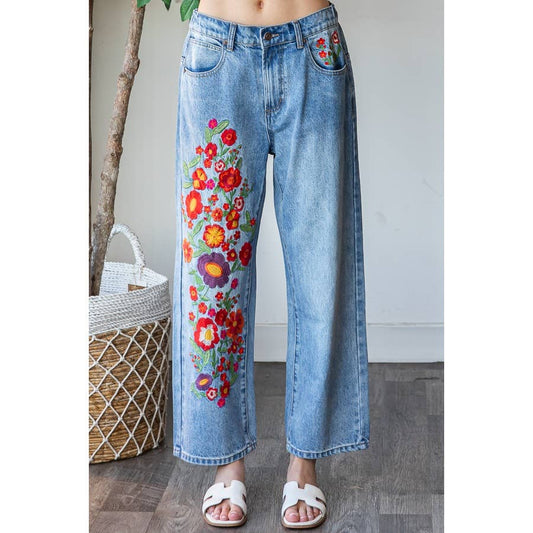 Flower Embroidered Jeans
