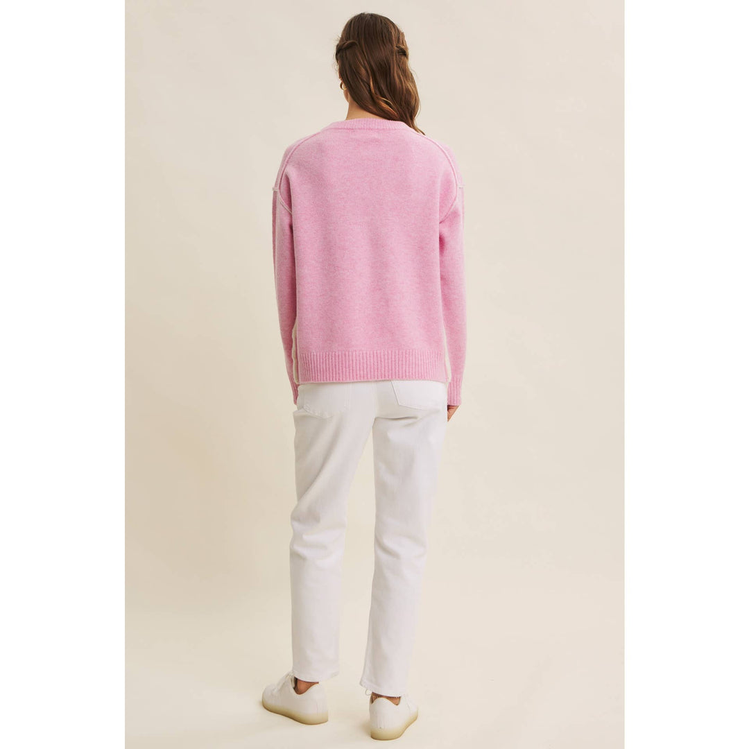 Contrast Seam Soft Knit Sweater | Relaxed Fit Pullover