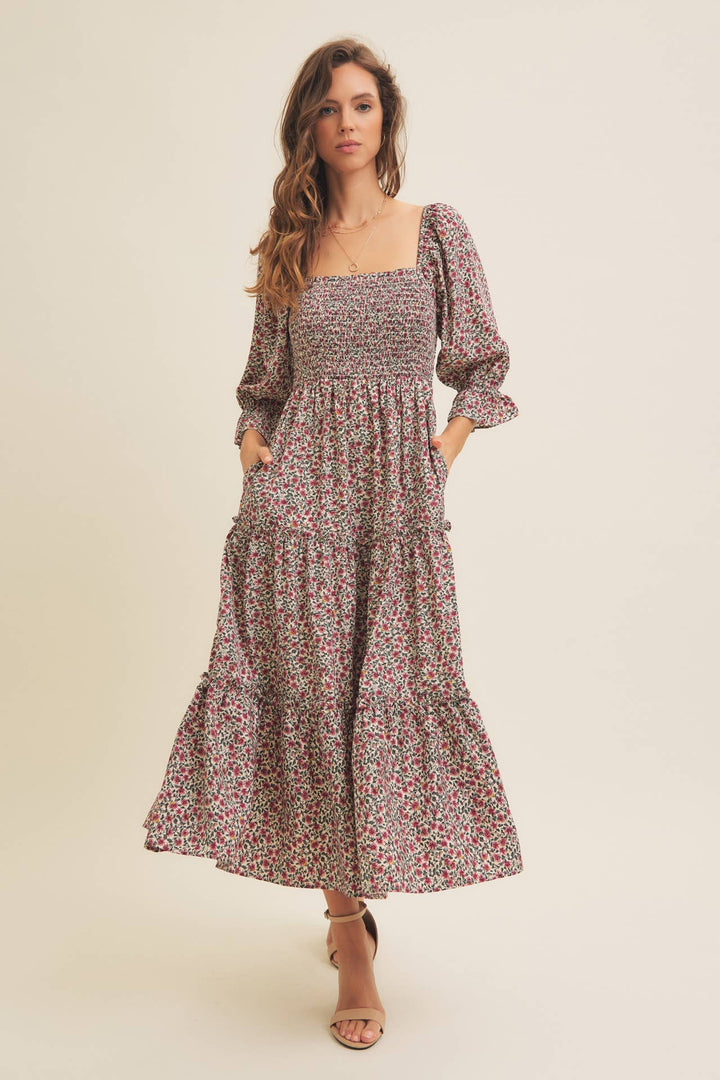 Floral Smocked Dress w/ Tiered Ruffles