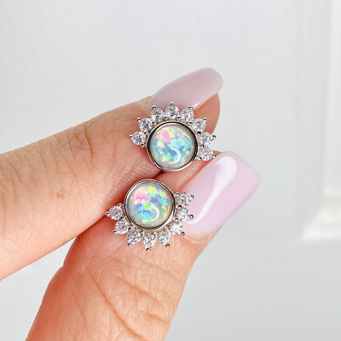 Lois Studs in White Opal