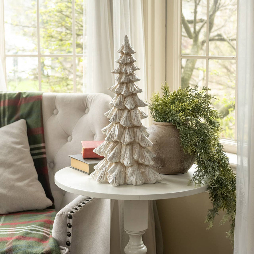 18" Glittered Cream Tree – Holiday Tabletop Décor