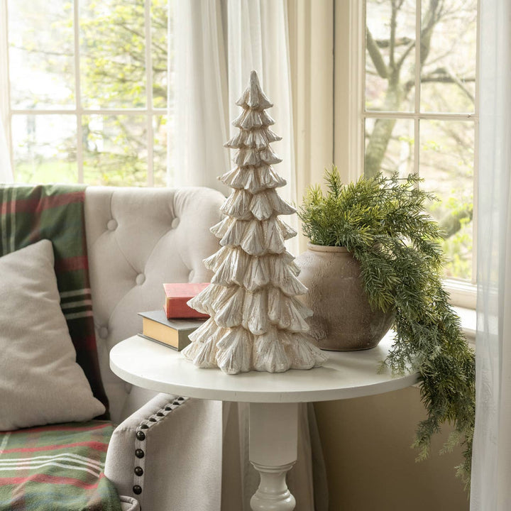18" Glittered Cream Tree – Holiday Tabletop Décor