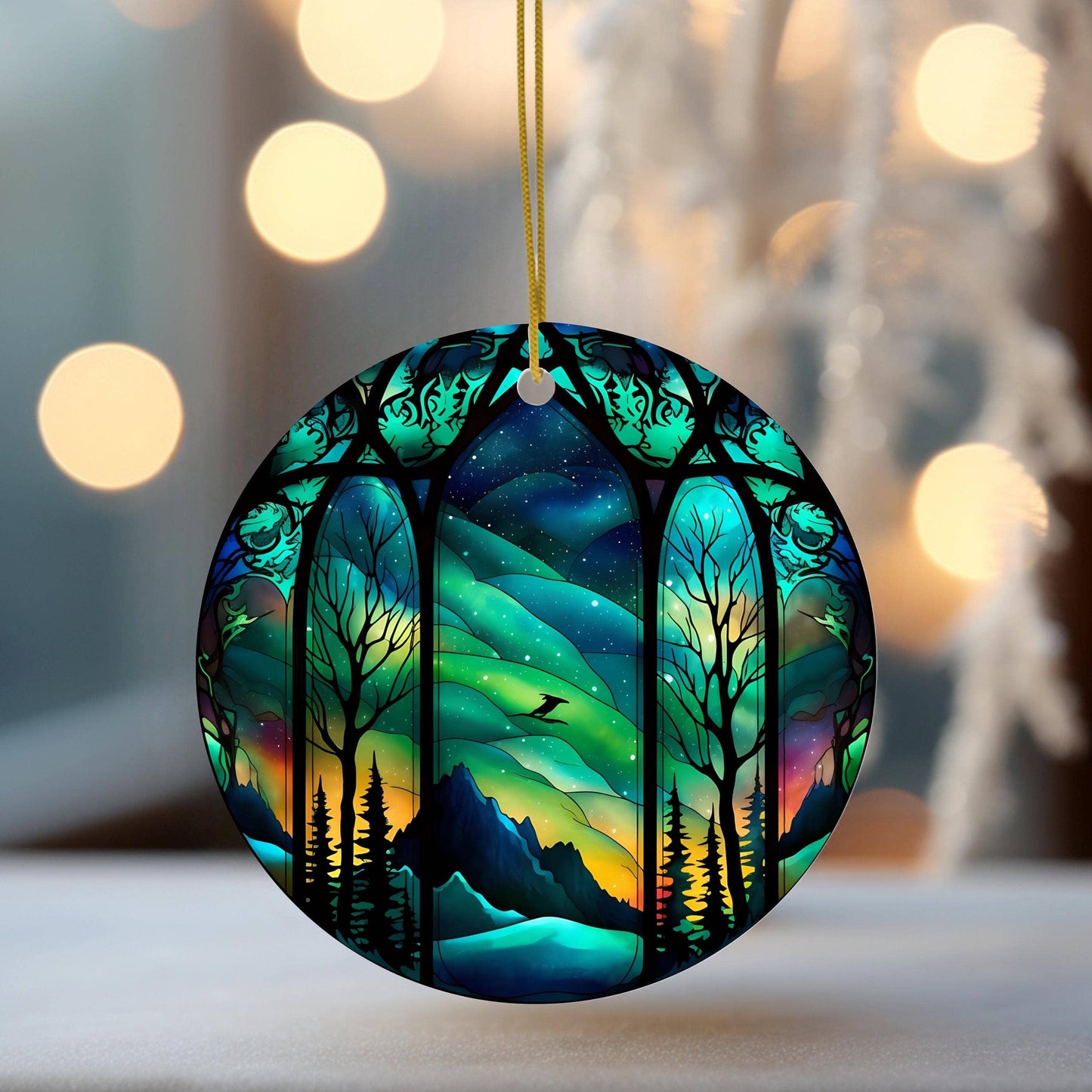 Northern Lights Stained Glass Christmas Tree Ornament