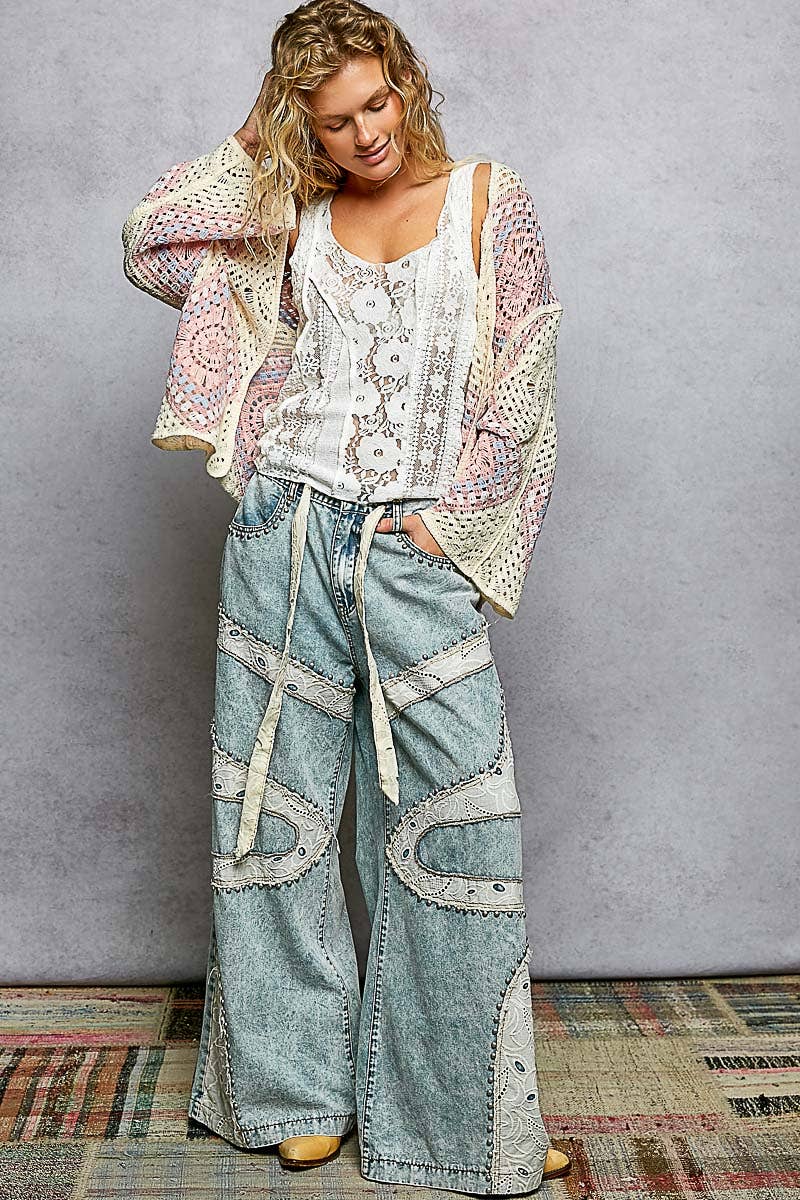 Crochet granny square cardigan with open front and relaxed fit