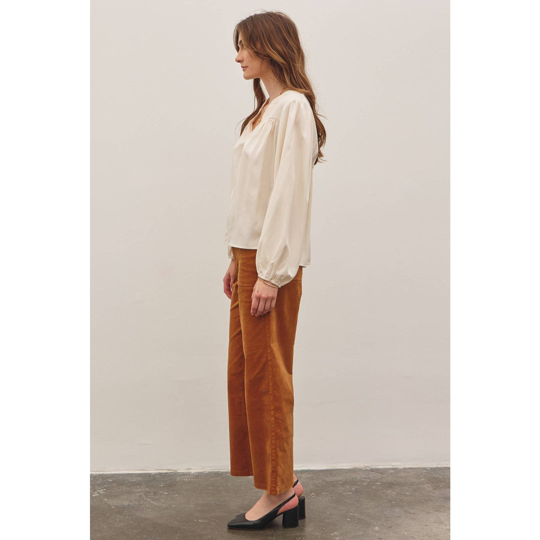 Split Neck Balloon Sleeve Blouse