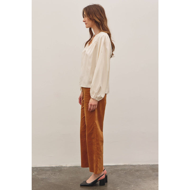 Split Neck Balloon Sleeve Blouse
