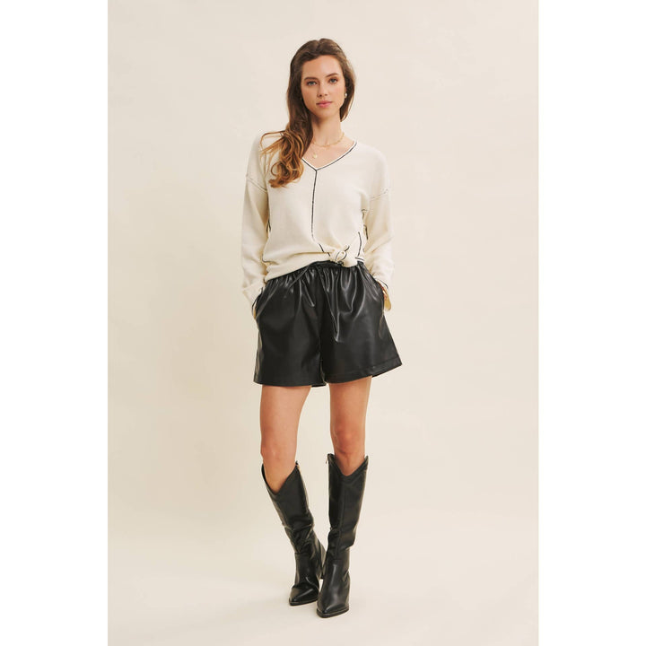 Contrast Stitch V-Neck Sweater