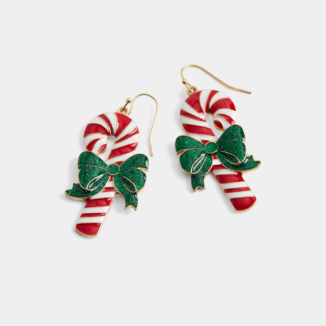 Enamel Candy Canes Dangle - Red/White-Christmas