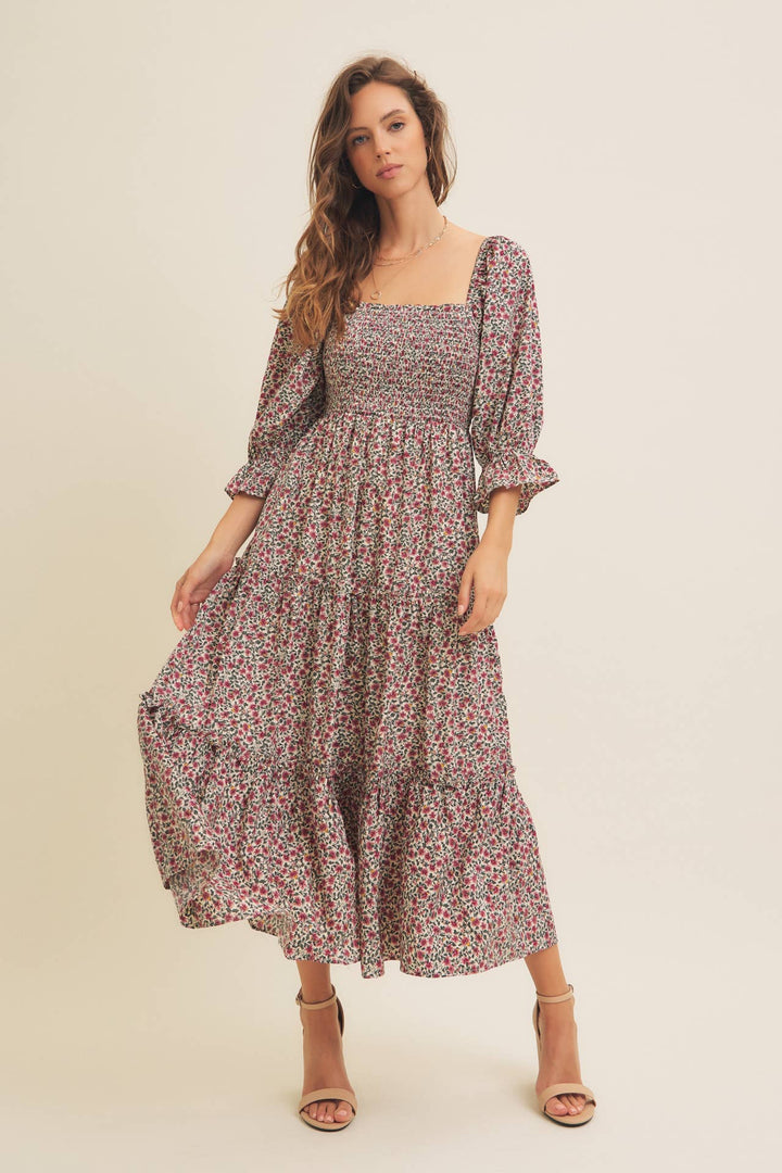 Floral Smocked Dress w/ Tiered Ruffles