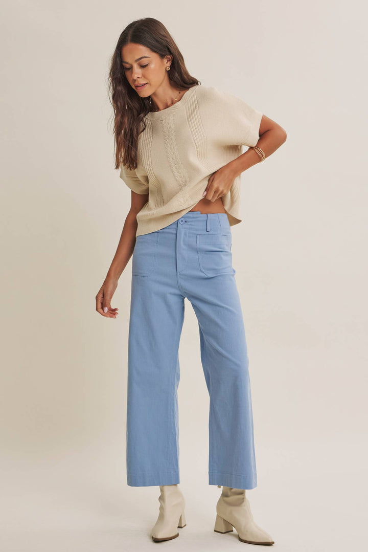 High Waisted Wide Leg Crop Pants | Linen Blend