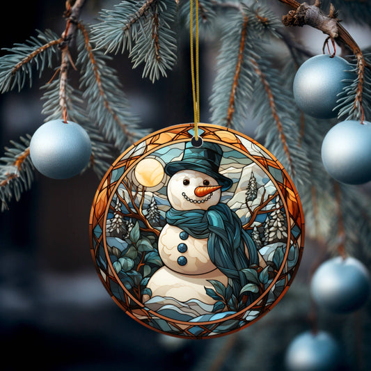 Snowman Christmas Keepsake Ornament in Stained Glass Style