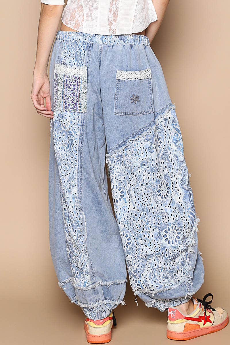 Floral print Patchwork Twill Joger Pants