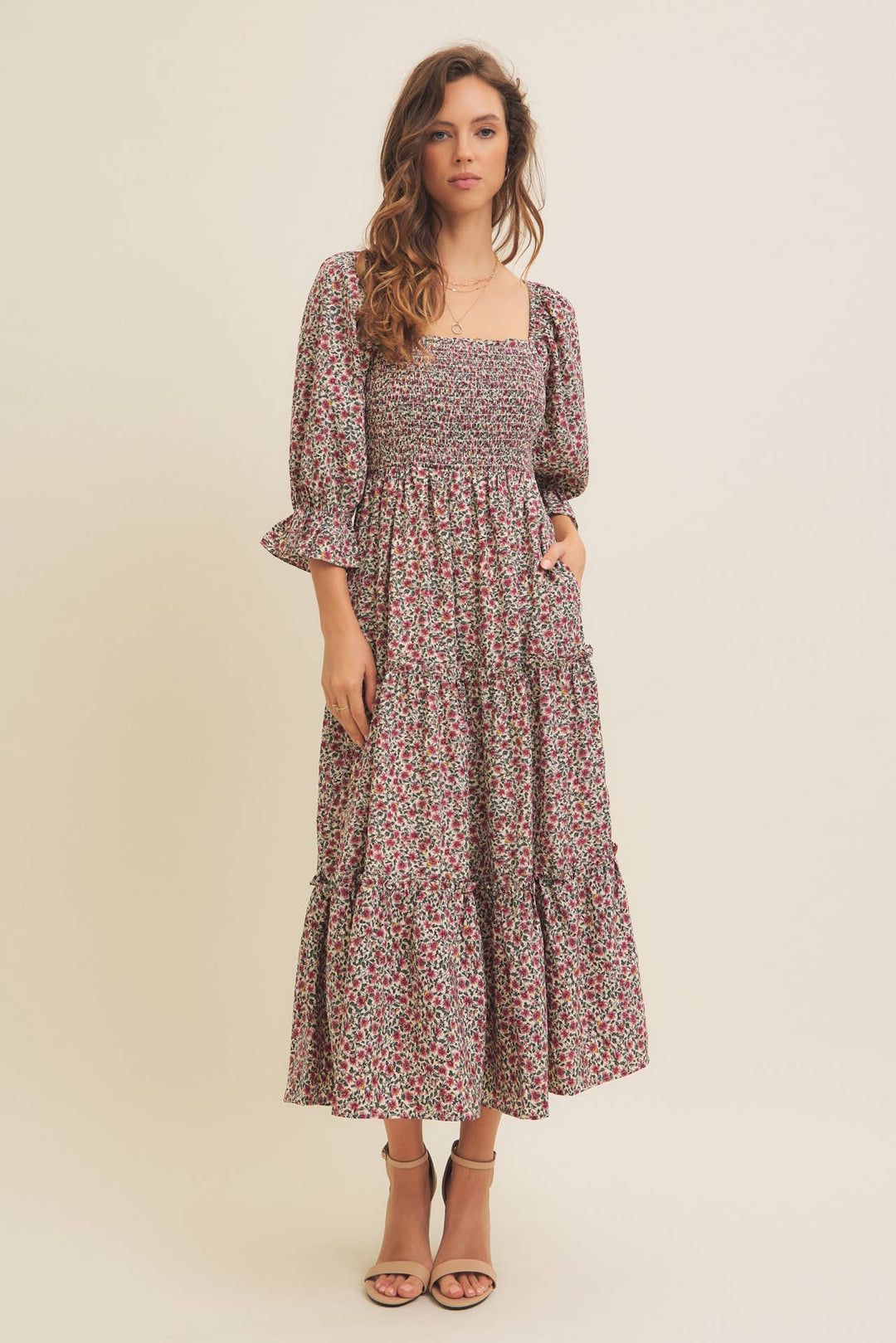 Floral Smocked Dress w/ Tiered Ruffles