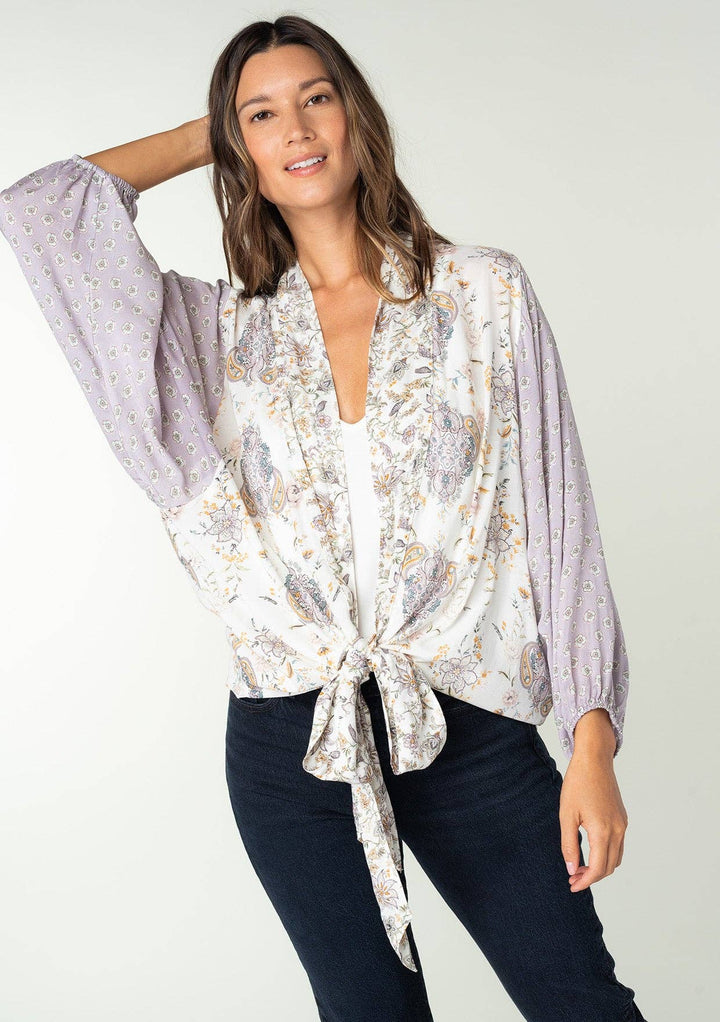 Floral Dolman Sleeve Tie Front Kimono Top